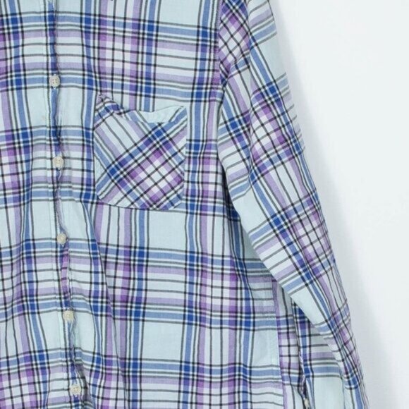 American Eagle Womens Boyfriend‎ Plaid Button Down Shirt Size Large Blue Casual - Picture 4 of 9